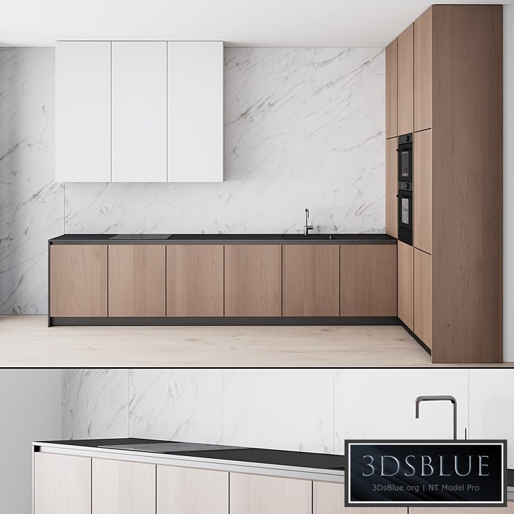 107 modern kitchen 04 minimal white wood marble 3DS Max - thumbnail 3