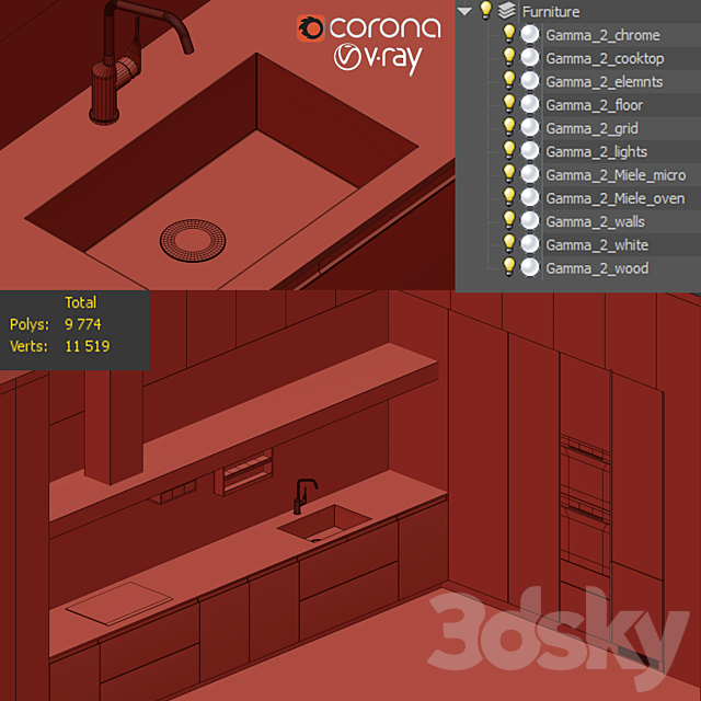 Arclinea Gamma 2 3DS Max Model - thumbnail 7