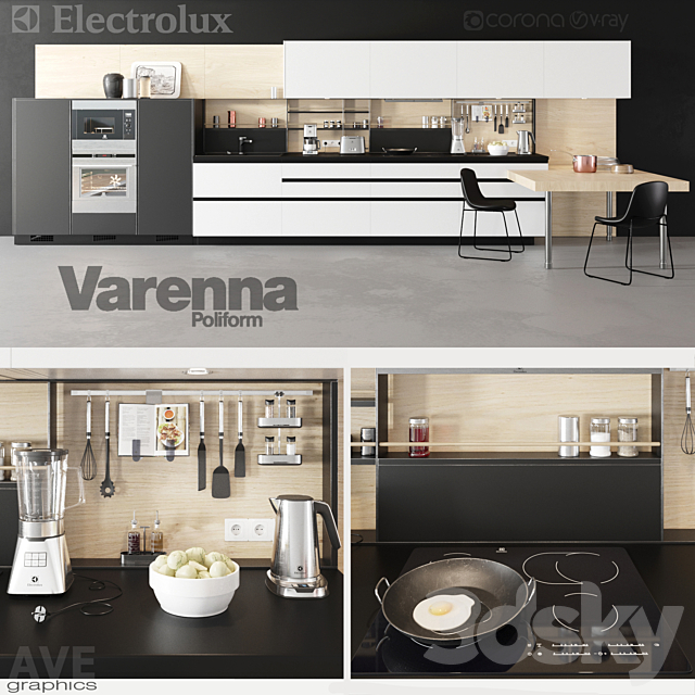 AVE Electrolux volume & Poliform Varenna kitchen 3DSMax File - thumbnail 1