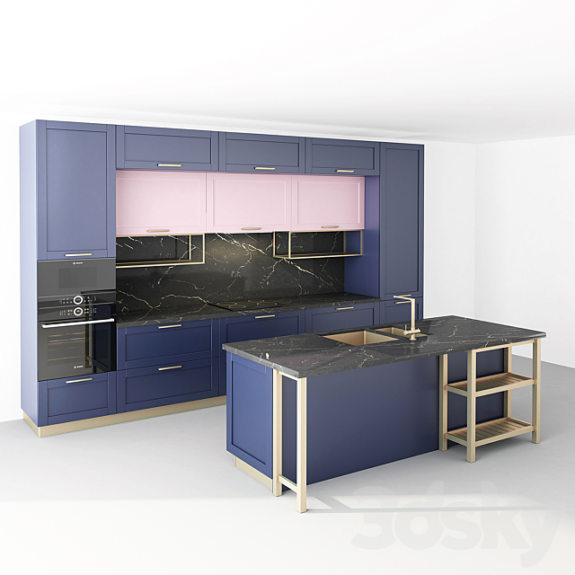 Blue kitchen with an island 3DS Max Model - thumbnail 2