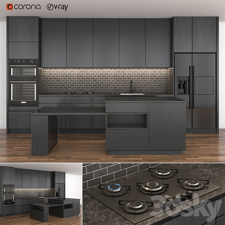 Dark kitchen 3DS Max - thumbnail 2