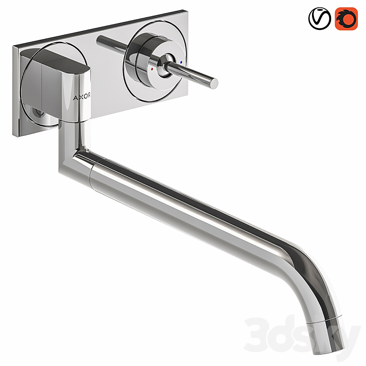 AXOR UNO Single lever kitchen mixer for concealed installation wall-mounted 3DS Max - thumbnail 1