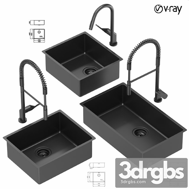 Collection of kitchen sinks 01 3dsmax Download - thumbnail 1