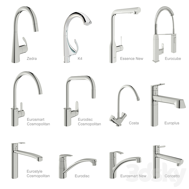 GROHE faucets for the kitchen 3DS Max - thumbnail 2