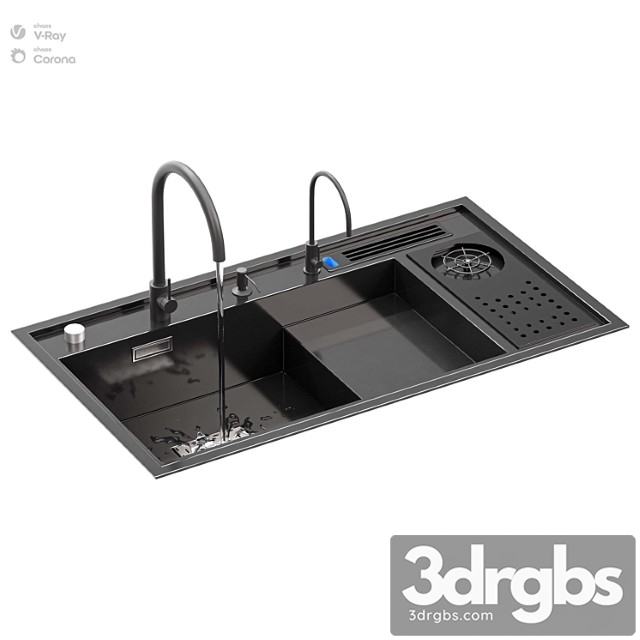 Kitchen Sink With High Pressure Cup Steel Black 3dsmax Download - thumbnail 1