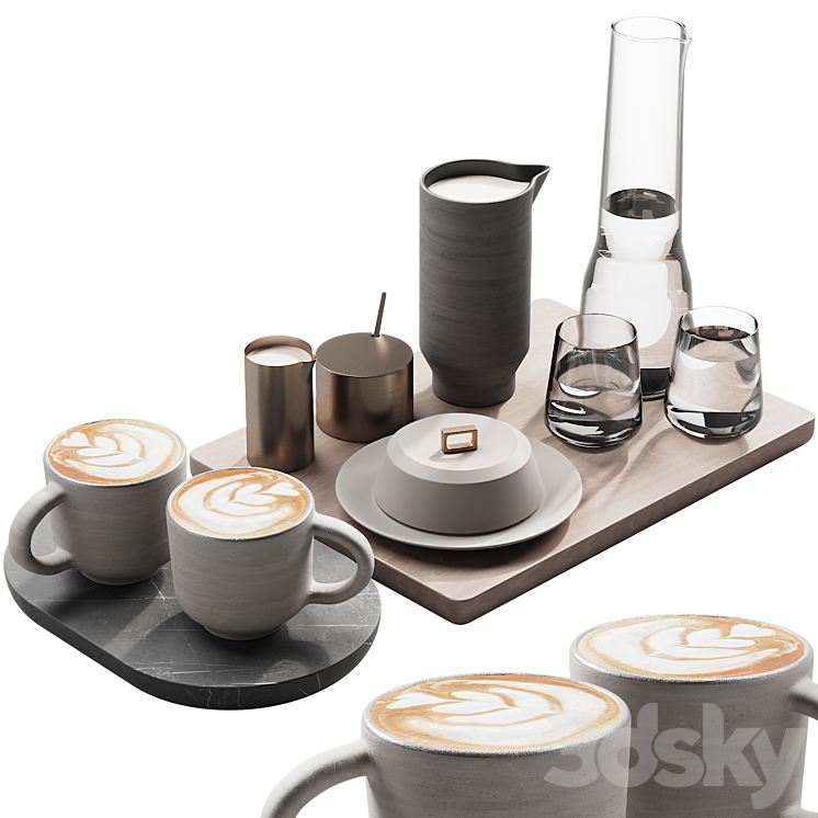 129 eat and drinks decor set 03 coffee and water kit 03 3DS Max Model - thumbnail 1