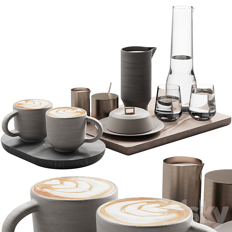 129 eat and drinks decor set 03 coffee and water kit 03 3DS Max Model - thumbnail 2