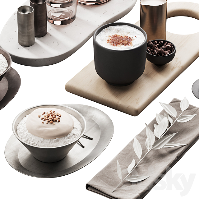 429 eat and drinks decor set 07 desserts with latte and water carafe 3ds Max - thumbnail 3