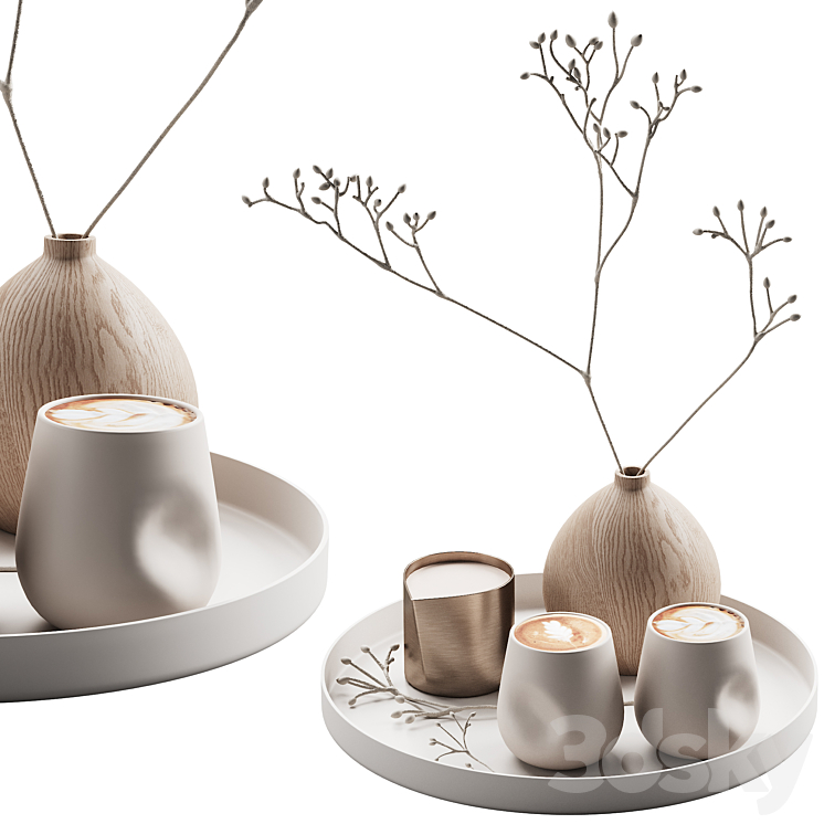 430 eat and drinks decor set 08 serving tray latte plant wood vase 01 3DS Max Model - thumbnail 1