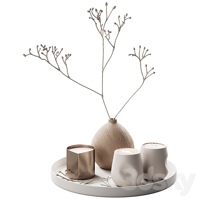 430 eat and drinks decor set 08 serving tray latte plant wood vase 01 3DS Max Model - thumbnail 2