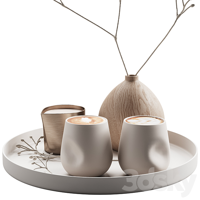 430 eat and drinks decor set 08 serving tray latte plant wood vase 01 3DS Max Model - thumbnail 3