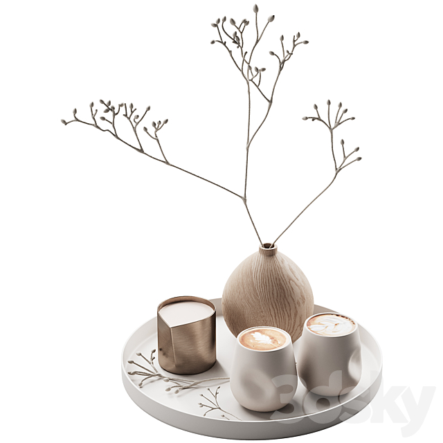 430 eat and drinks decor set 08 serving tray latte plant wood vase 01 3DS Max Model - thumbnail 4