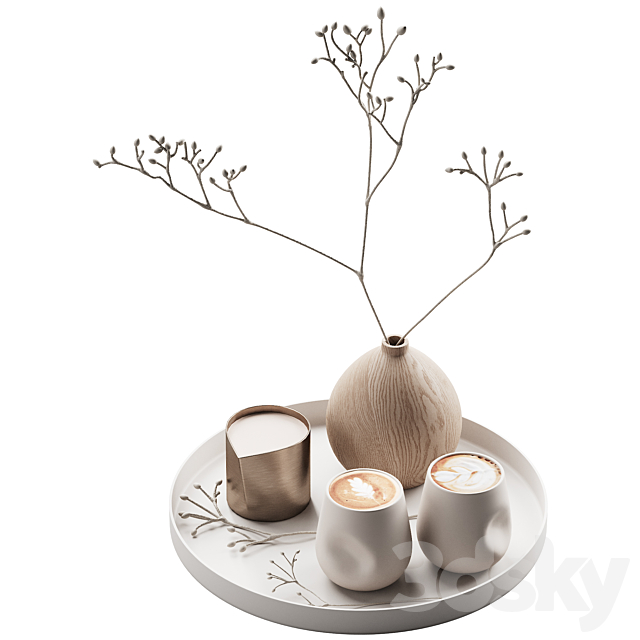 430 eat and drinks decor set 08 serving tray latte plant wood vase 01 3DS Max Model - thumbnail 5