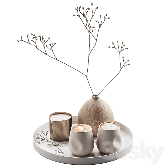 430 eat and drinks decor set 08 serving tray latte plant wood vase 01 3DS Max Model - thumbnail 6