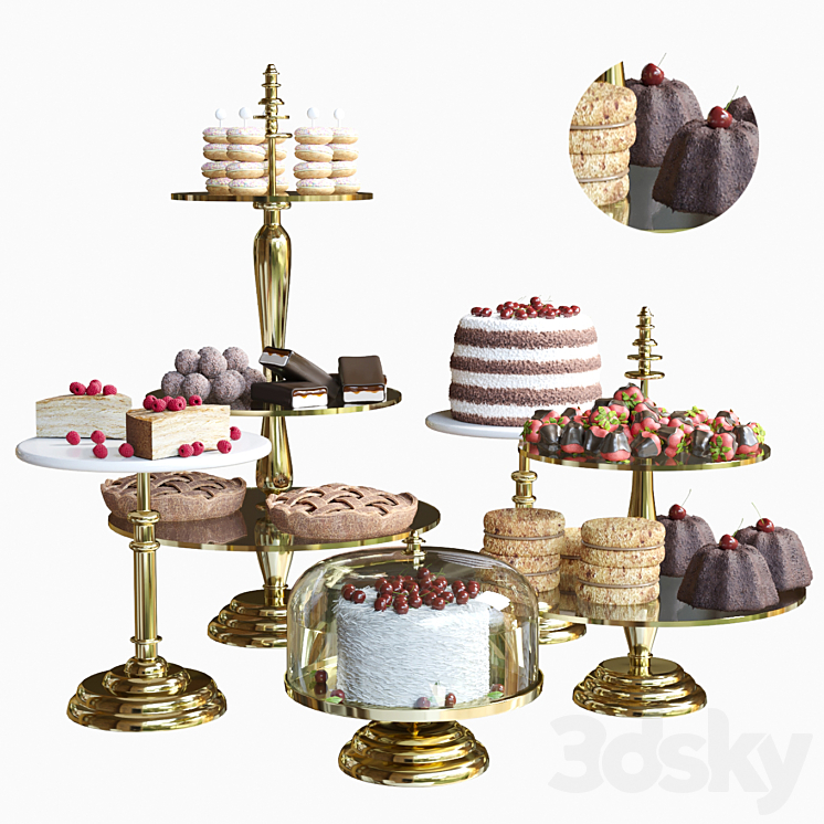 A set of desserts in a pastry shop or for corporate parties 3DS Max Model - thumbnail 3