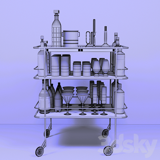 A table with alcohol and a crystal service. Wine 3DS Max Model - thumbnail 2