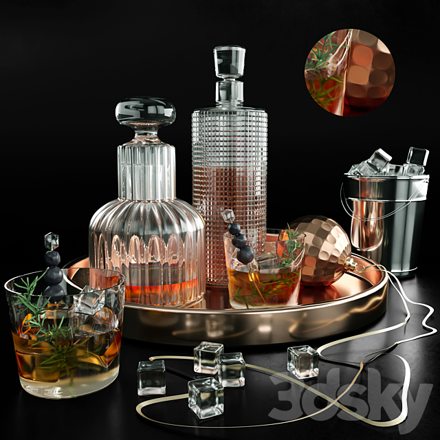 A tray of rum or whiskey. Alcohol 3ds Max - thumbnail 1