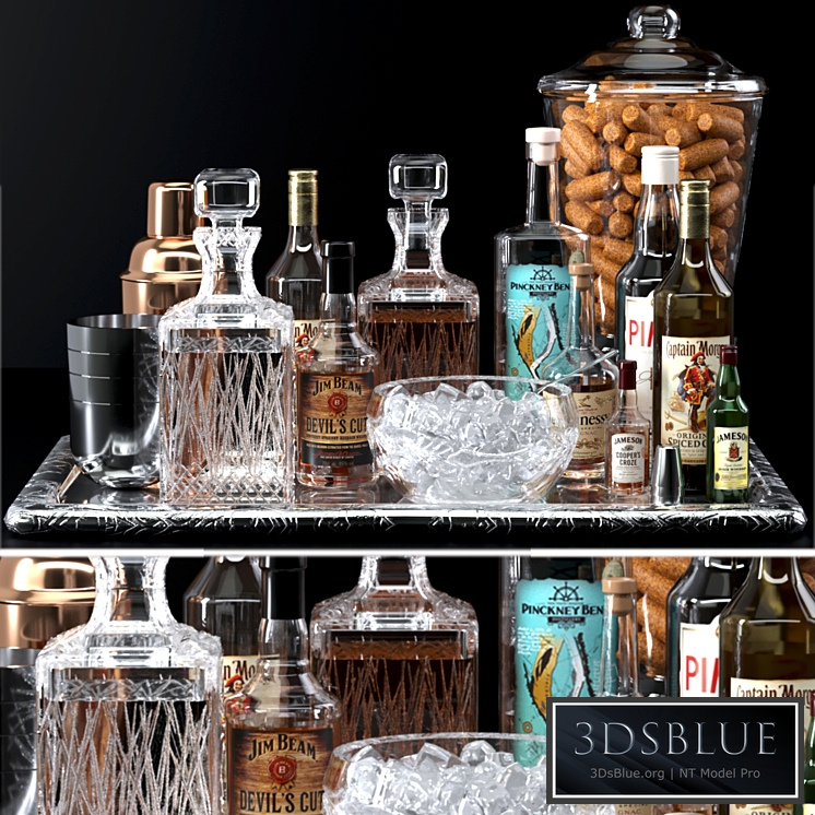 Alcoholic set of strong alcohol. The pub 3DS Max - thumbnail 3