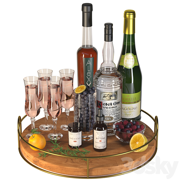 Alcoholic set with fruits. Sparkling wine 3DS Max - thumbnail 1