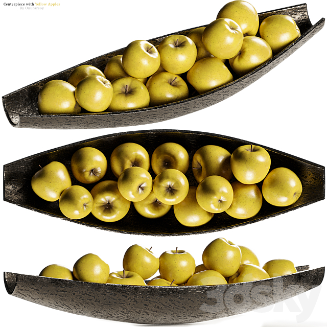 Allegra Centerpiece Bowl with Yellow Apples 3ds Max - thumbnail 1