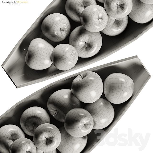 Allegra Centerpiece Bowl with Yellow Apples 3ds Max - thumbnail 3