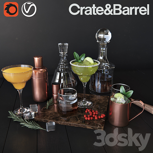 Al?ohol set Crate & Barrel 3DSMax File - thumbnail 1