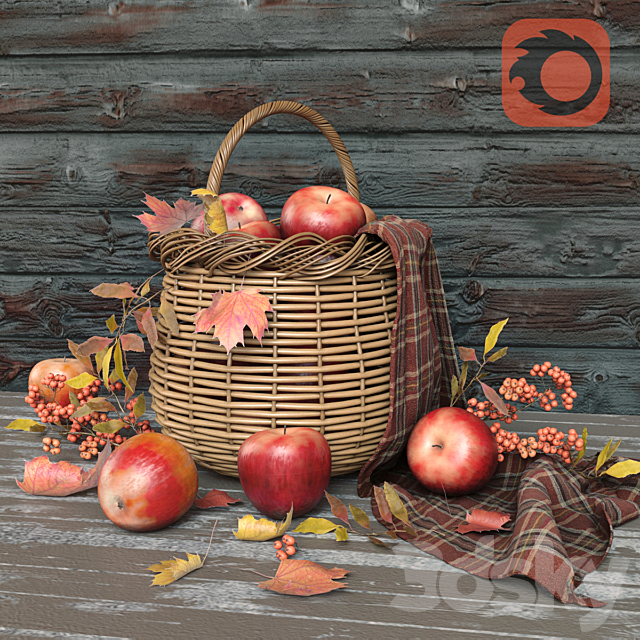 Apples in a basket 3ds Max - thumbnail 1