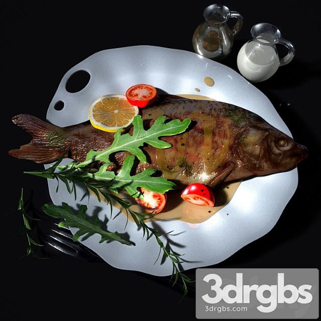 Baked fish in sauce with vegetables 3dsmax Download - thumbnail 1