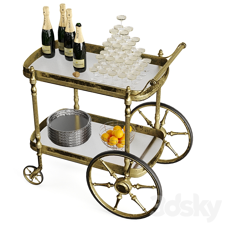 Bar cart champagne 3DS Max - thumbnail 2