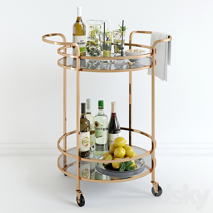 bar cart pottery barn 3DS Max - thumbnail 1