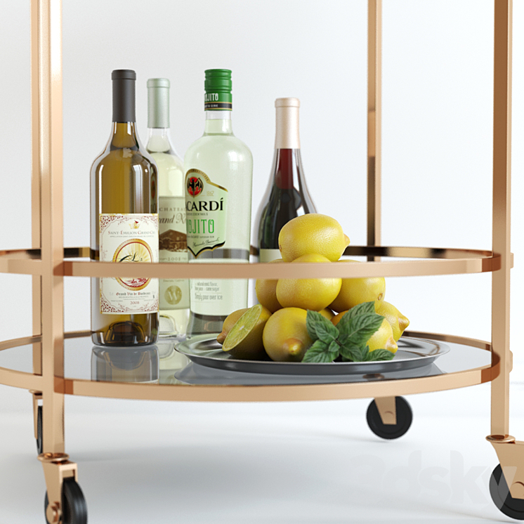 bar cart pottery barn 3DS Max - thumbnail 2