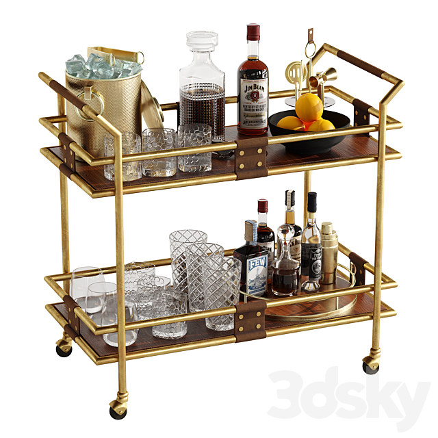 Bar cart set 4 gold 3ds Max - thumbnail 1