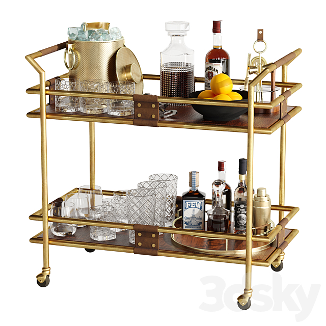 Bar cart set 4 gold 3ds Max - thumbnail 2