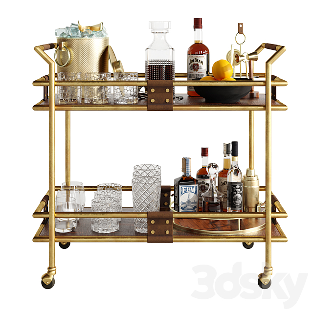 Bar cart set 4 gold 3ds Max - thumbnail 3