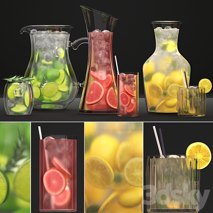 Beverages. Lemonade 1. Drinks Lemonade Citrus decanter cocktail lemon lime decor Beverages 3DS Max - thumbnail 1