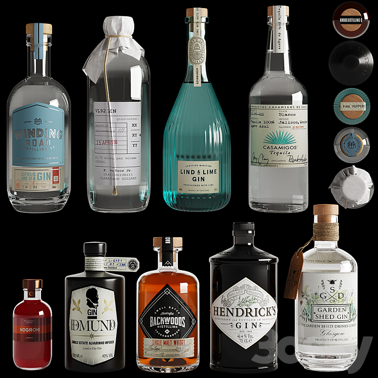 bottle set 01 3DS Max Model - thumbnail 1