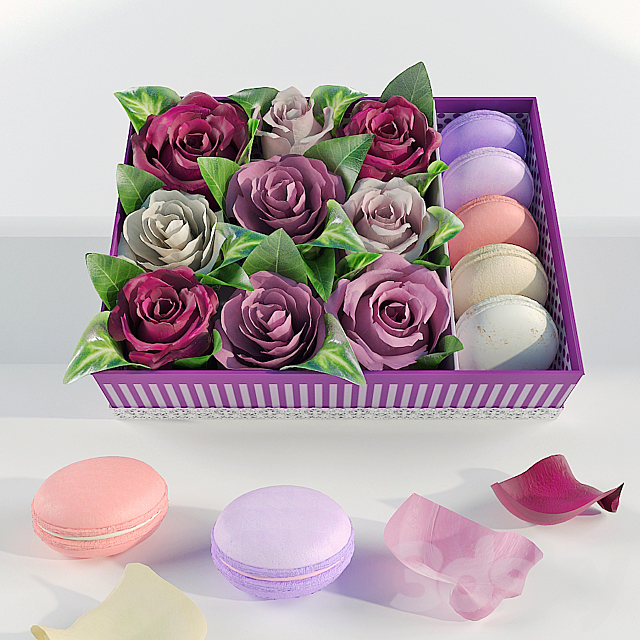 Box with roses and makarons 3DS Max Model - thumbnail 2