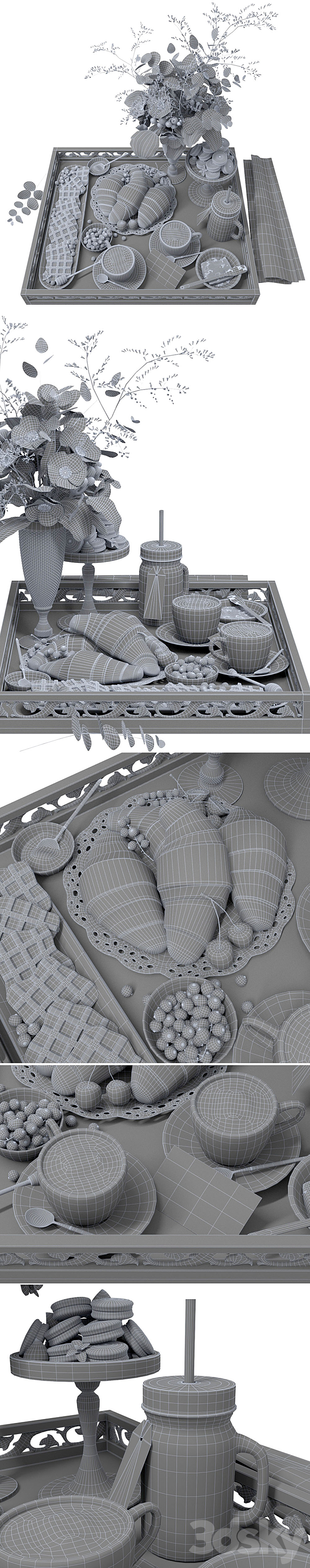 Breakfast in bed on a tray 3ds Max - thumbnail 3