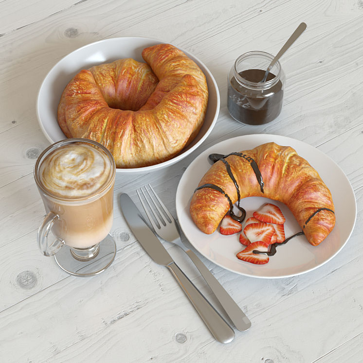 Breakfast with croissant 3DS Max - thumbnail 1