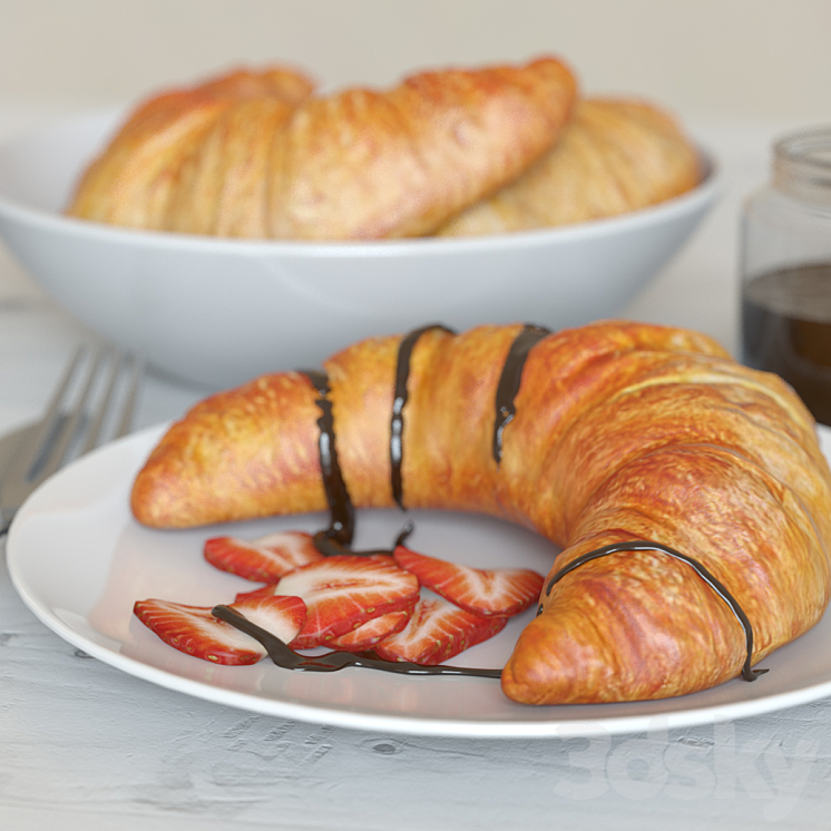 Breakfast with croissant 3DS Max - thumbnail 2