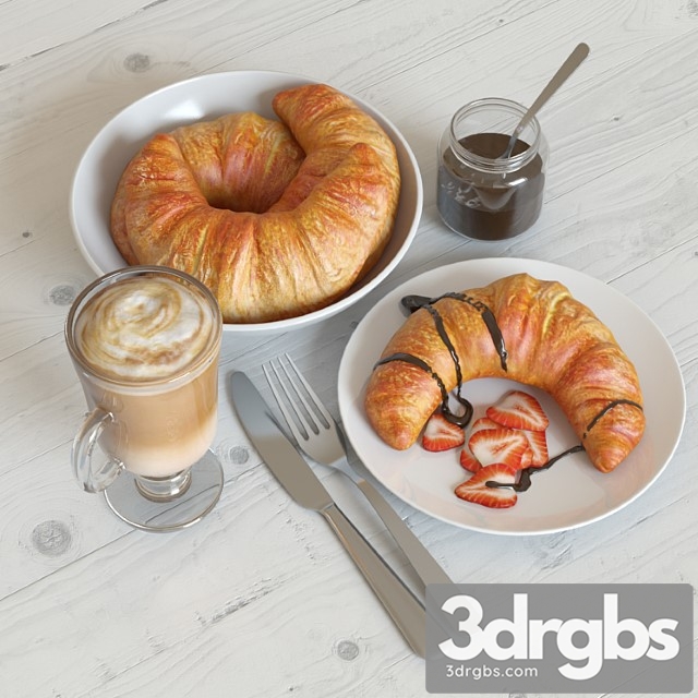 Breakfast with croissant 3dsmax Download - thumbnail 1