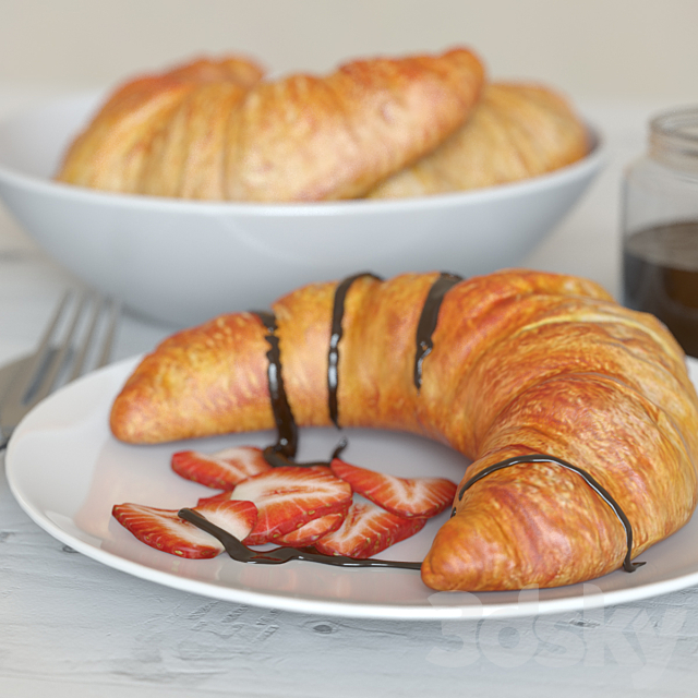 Breakfast with croissant 3DSMax File - thumbnail 2