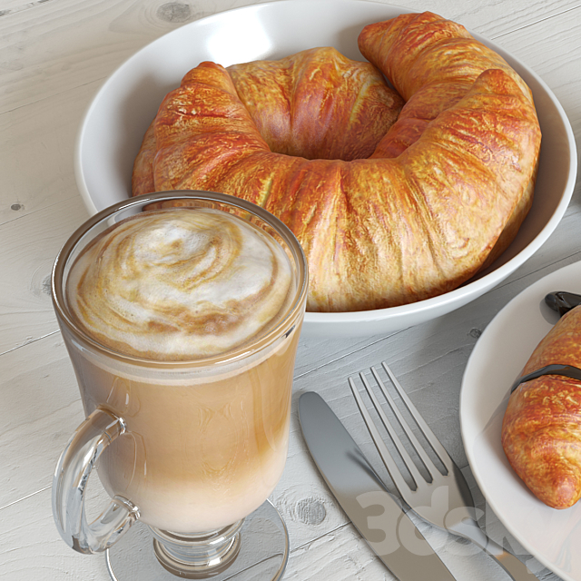 Breakfast with croissant 3DSMax File - thumbnail 3