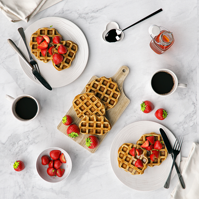 Breakfast with waffles 3ds Max - thumbnail 1