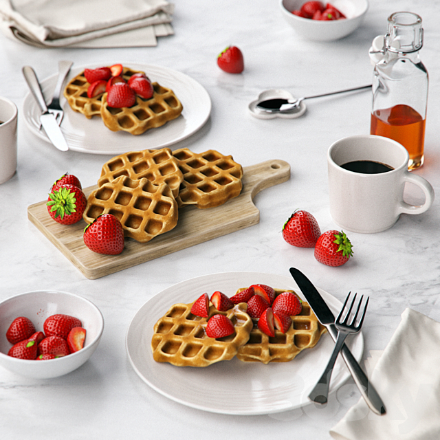 Breakfast with waffles 3ds Max - thumbnail 2