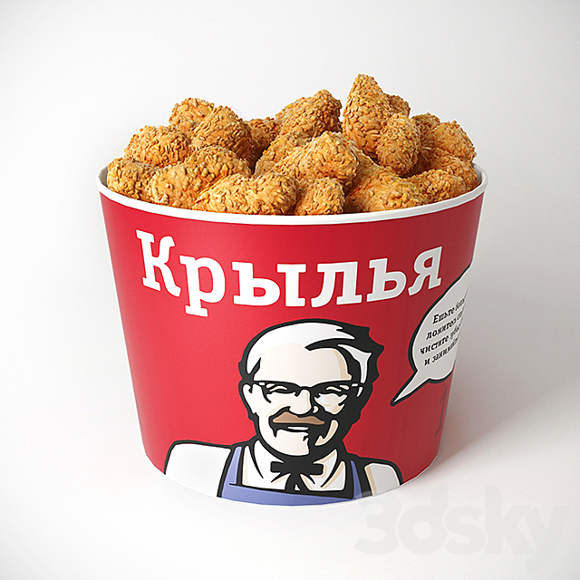 Bucket of chicken wings 3ds Max - thumbnail 1