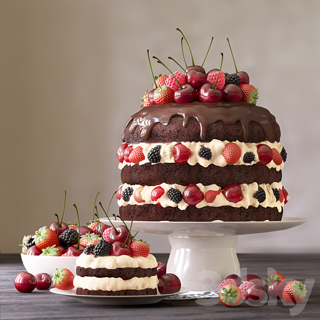 Cake and cake with berries 3DSMax File - thumbnail 1