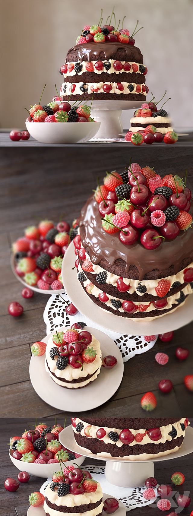 Cake and cake with berries 3DSMax File - thumbnail 2