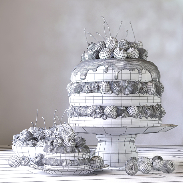 Cake and cake with berries 3DSMax File - thumbnail 3