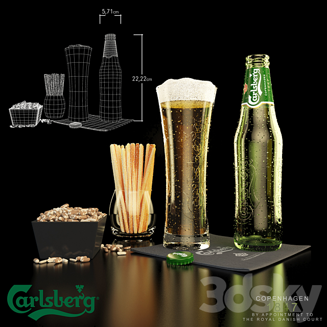 Carlsberg Beer. peanuts and cracker 3DSMax File - thumbnail 1